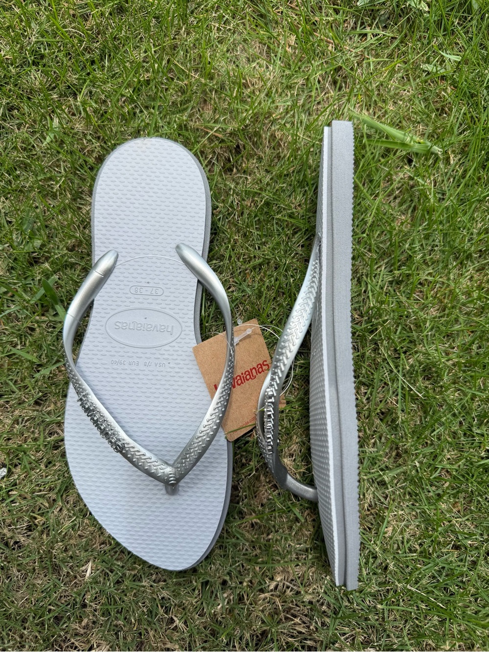 Havaianas Silver Flip Flops with Silver Straps